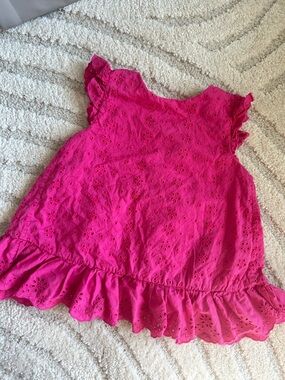 Ralph Lauren Girls Pink Eyelet Top Size 6 Ruffle Hem Summer